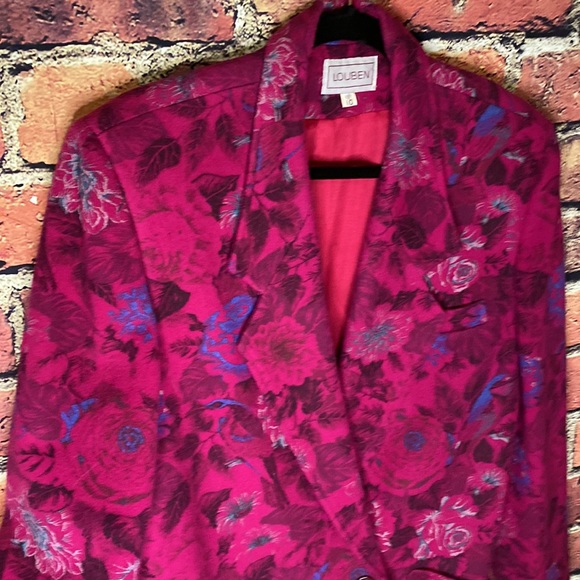 Louben Vintage Pink Floral Vibrant Blazer Size 10 - Picture 2 of 8